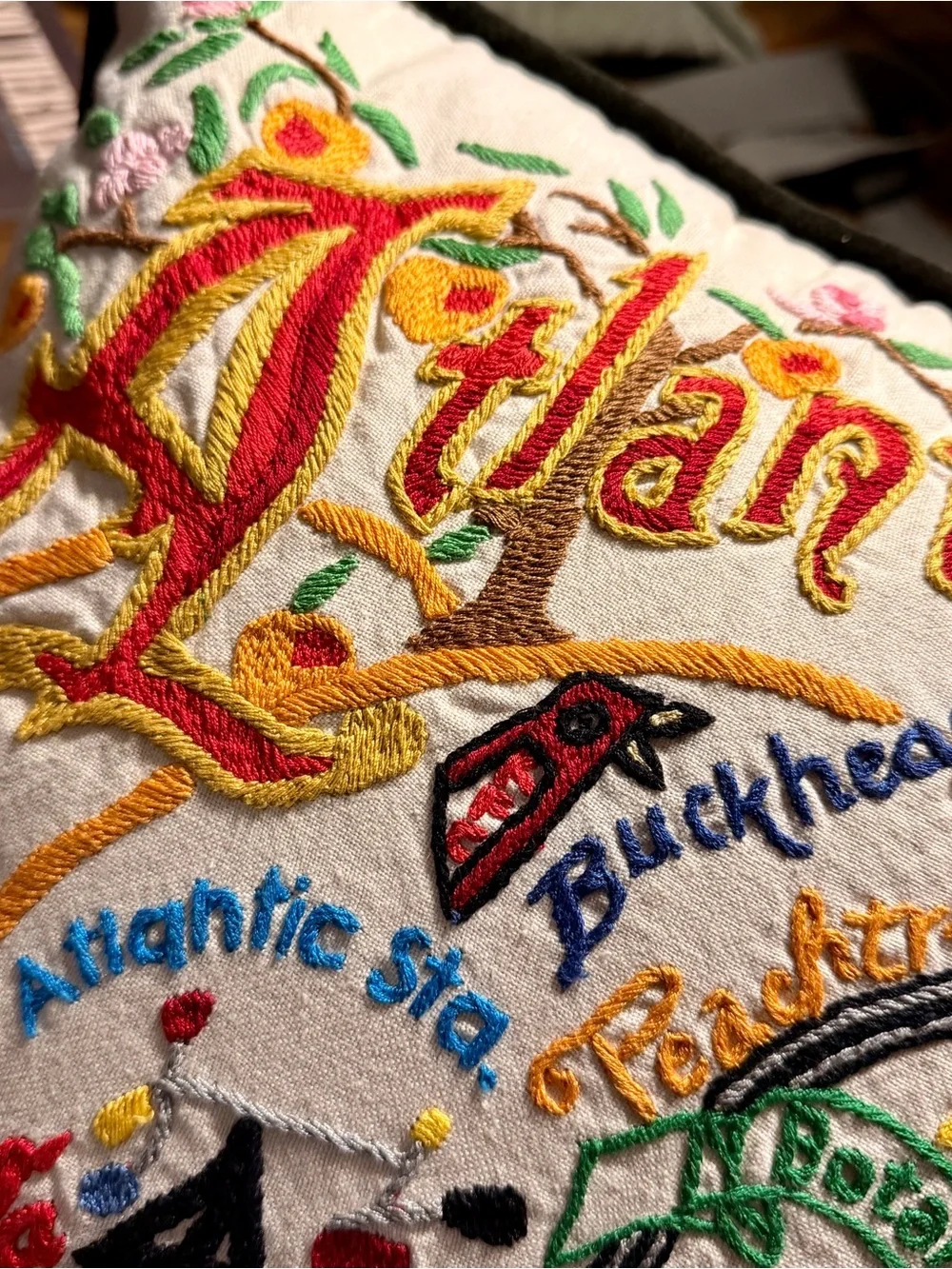 Catstudio Hand Embroidered Atlanta Landmark Accent Pillow — Old School ATL